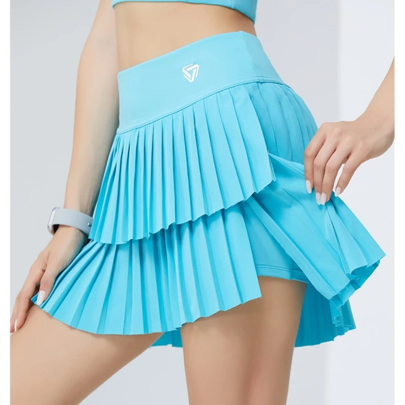 夏季户外运动健身跑步假两件防走光短裙百褶大码显瘦高腰时尚女士