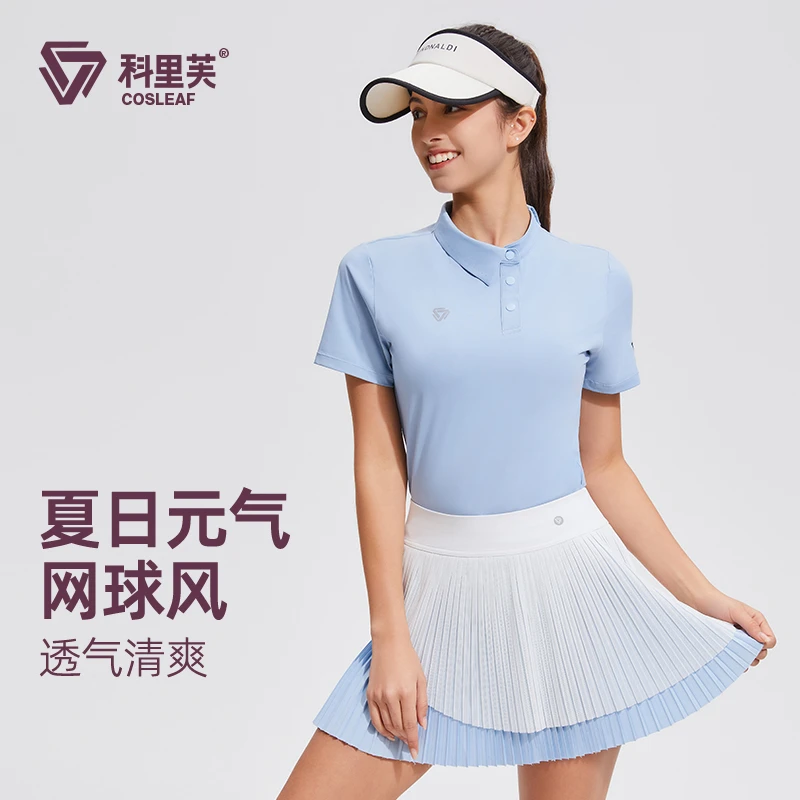 户外高尔夫翻领polo运动套装女短袖速干T恤跑步健身服透气设计感