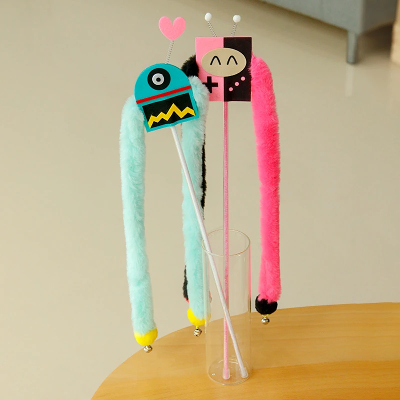 逗猫棒猫咪玩具新款加长毛条机器人仿兔毛逗猫棒铃铛逗猫杆猫玩具