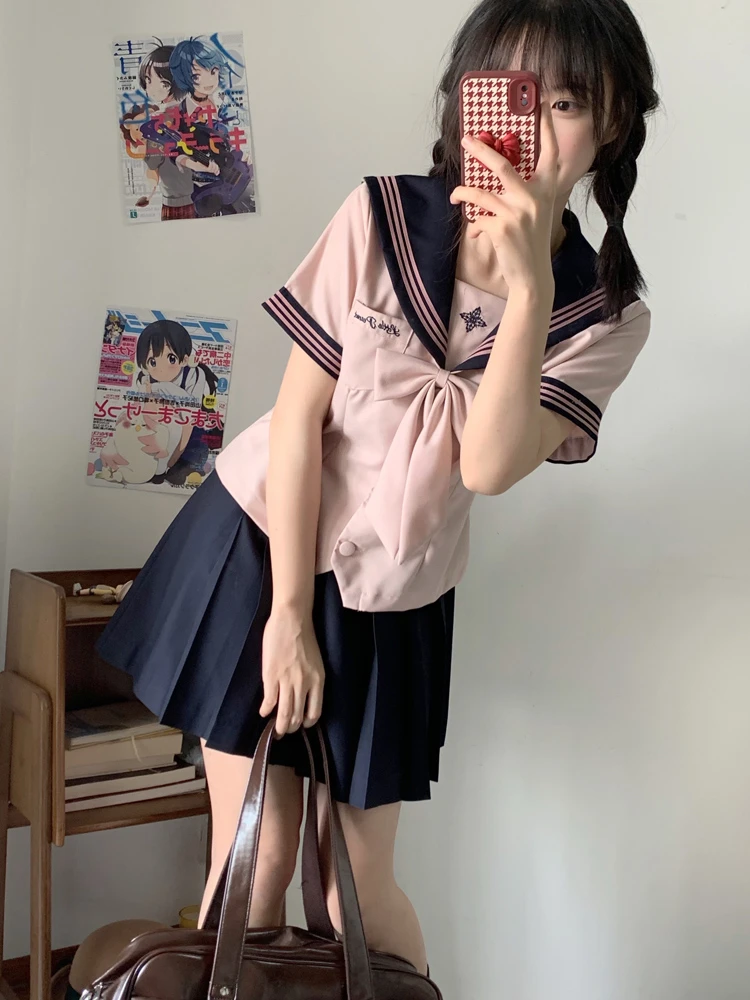 【凌兰私立】校服日系水手服白色短款百搭格裙学院风甜美半身裙学生