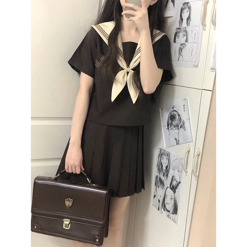 秋柚语原创jk制服水手服摩卡学院风春夏中间服短袖学生短裙套装