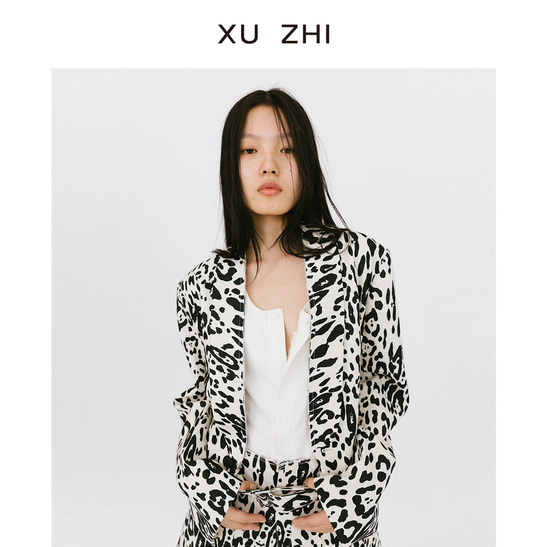 XU ZHI2023春夏新品豹纹毛边青果领西装
