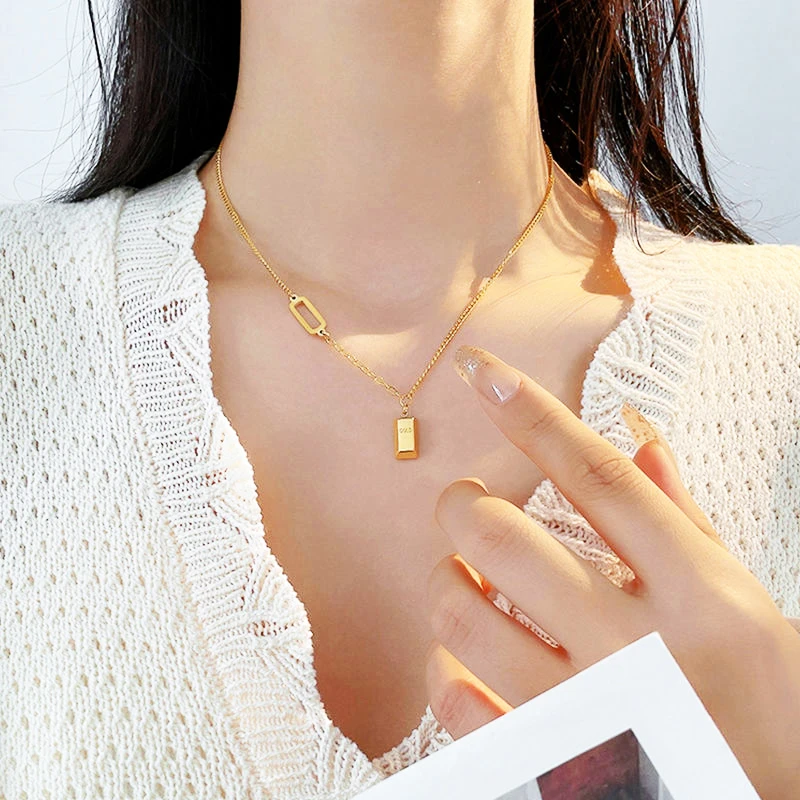 钛钢项链 暴富小砖项链女网红方砖锁骨链轻奢不掉色简约时尚饰品