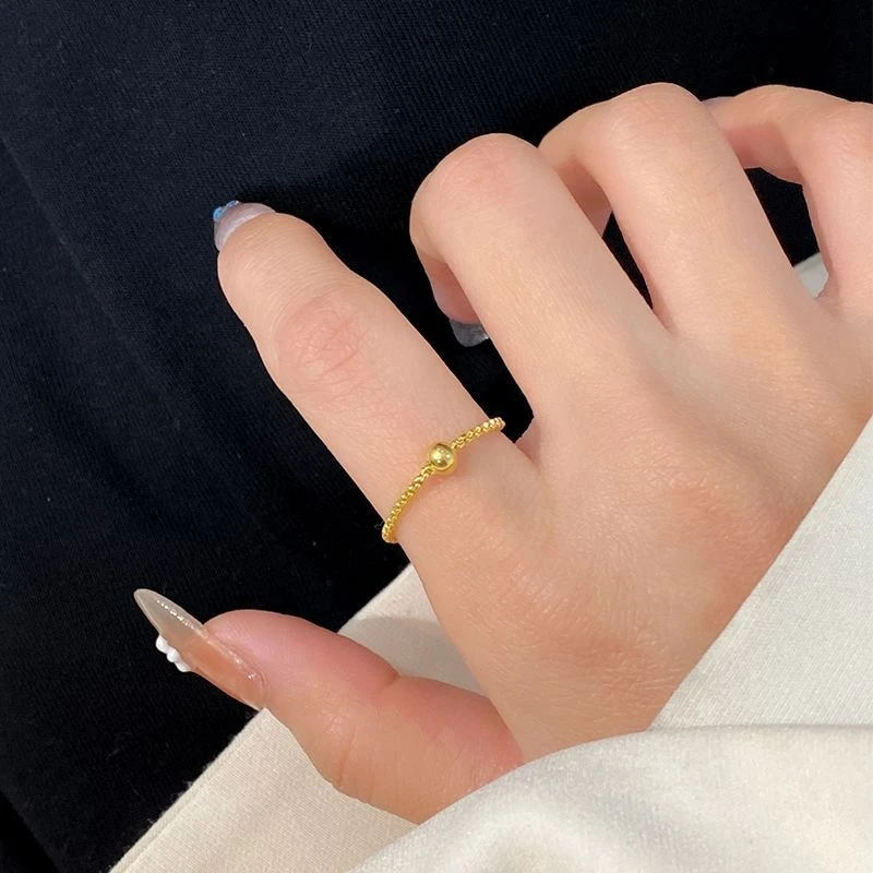 钛钢戒指 绳链小珠戒编绳精选小众设计不掉色洗澡不用摘轻奢ins