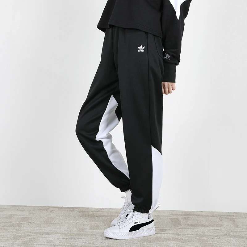 adidas/阿迪达斯originals三叶草拼色休闲运动长裤男女款黑GD2229