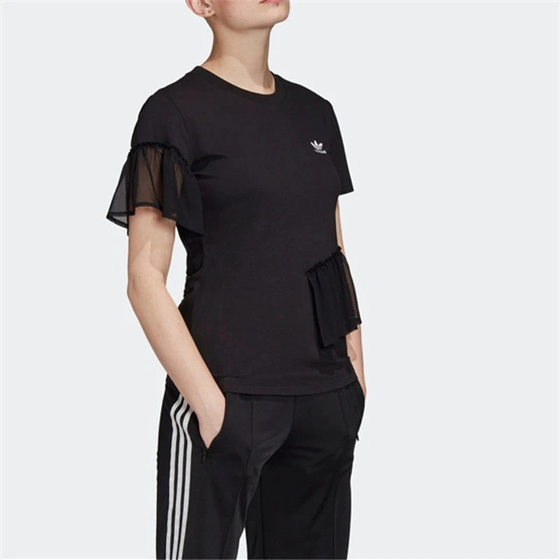 adidas/阿迪达斯 三叶草Tulle Tee环绕缩褶绢纱镶边T恤女黑GK3659