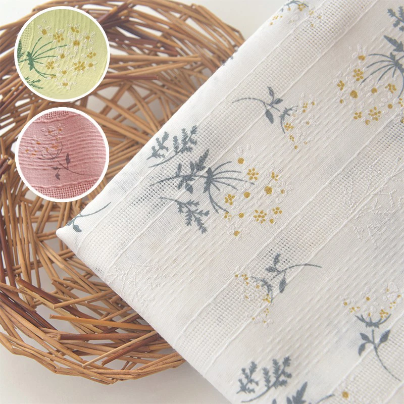 小清新仙美花簇提花纯棉纱布料 连衣裙上衣汉服装旗袍手工diy面料