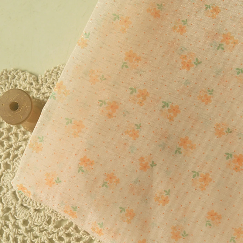 黄色碎花点点雪纺布料   自制DIY衬衫上衣连衣长裙子制衣服装面料