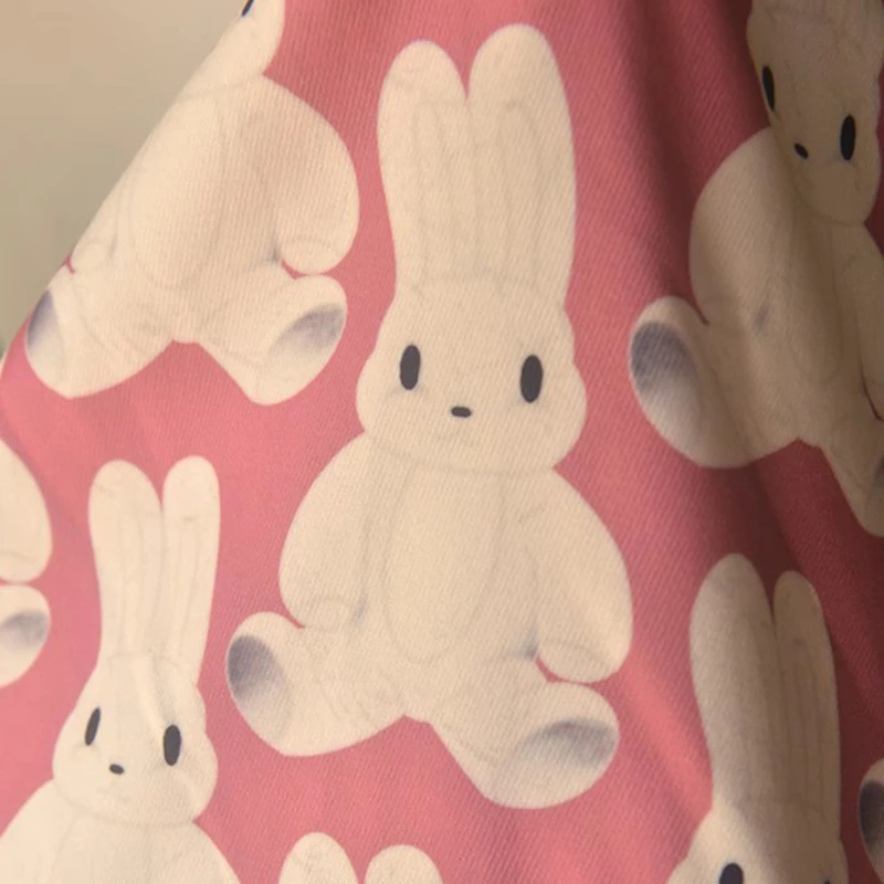 复古红大白兔轻磨毛斜纹涤棉布料 上衣连衣裙旗袍服装背景布面料