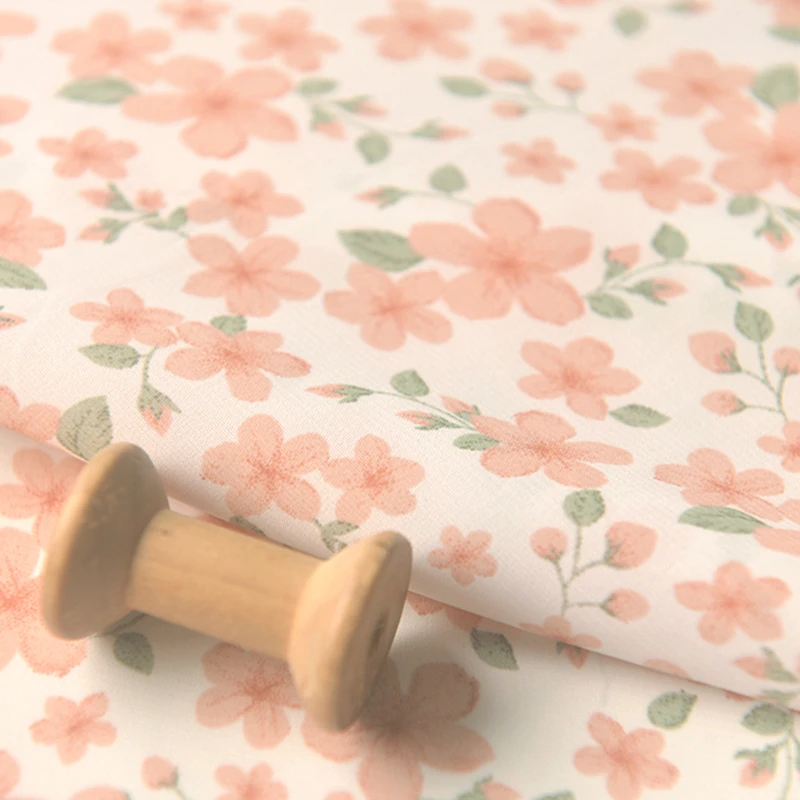 小清新橘粉花瓣雪纺绒布料 原创上衣连衣长裙子汉服装娃衣面料