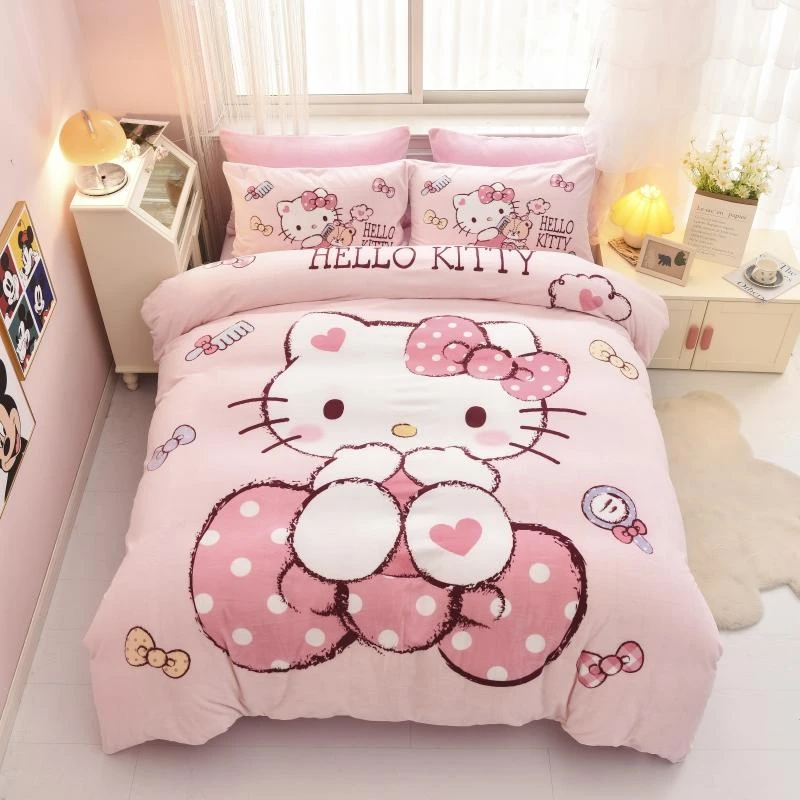 hallekitty牛奶绒四套件被套冬季加厚保暖床品女孩法兰绒三件套