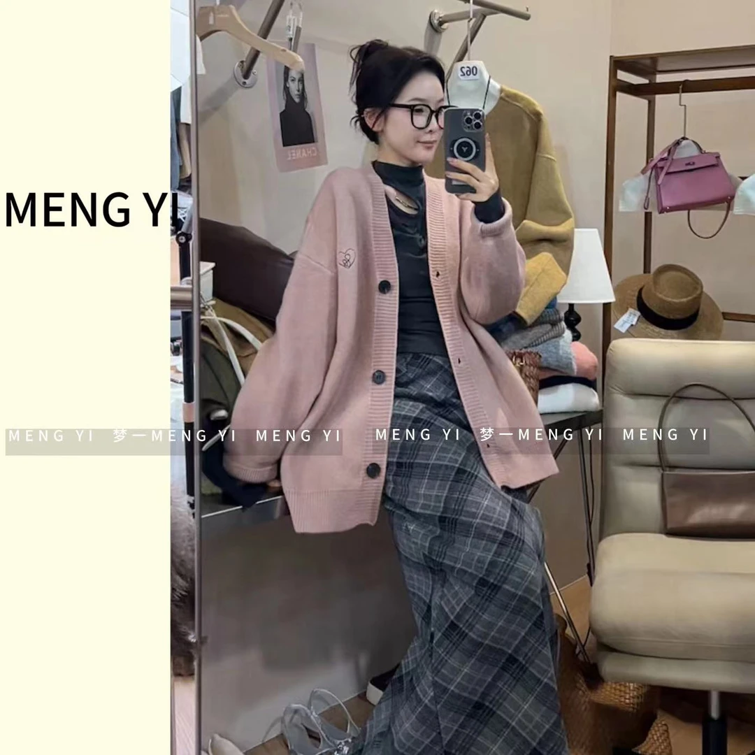 加厚中长好看的粉毛衣外套my-1282