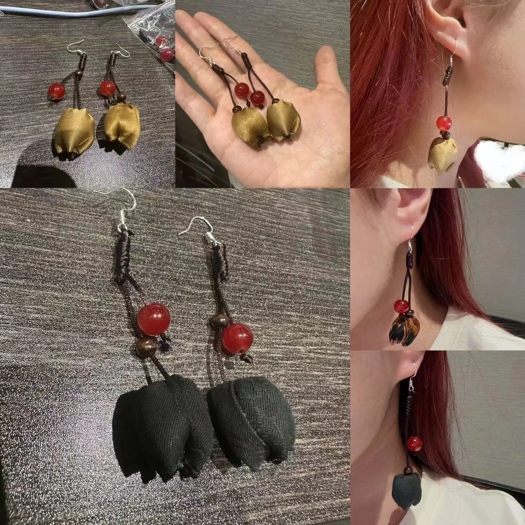 【成品郁金香】蚕丝布艺制作的郁金香耳DIY