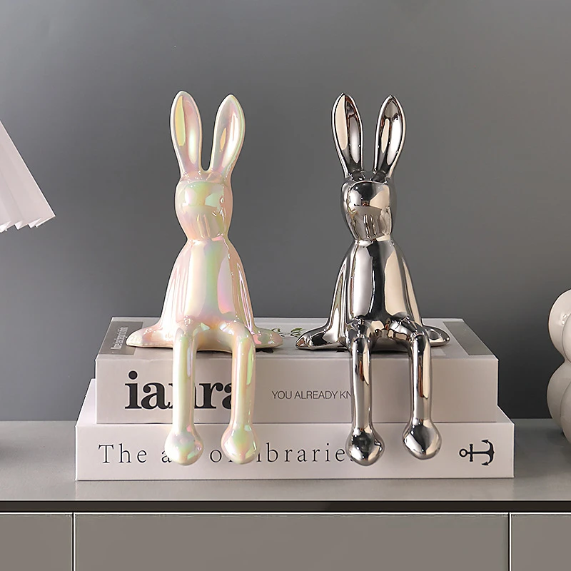 长耳兔子小坐姿摆件轻奢高档软装高级感家居客厅电视柜酒柜装饰品
