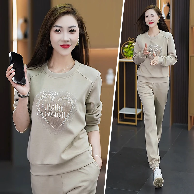 女款气质服装2025早秋新款洋气圆领宽松显瘦休闲运动套装女士卫衣