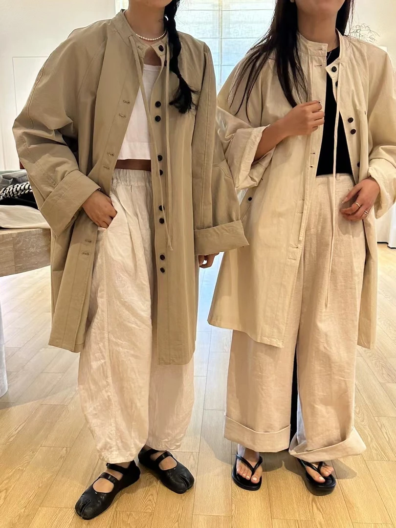 韩国高品质重工风衣女秋季韩系温柔风极简风长款宽松外套1169