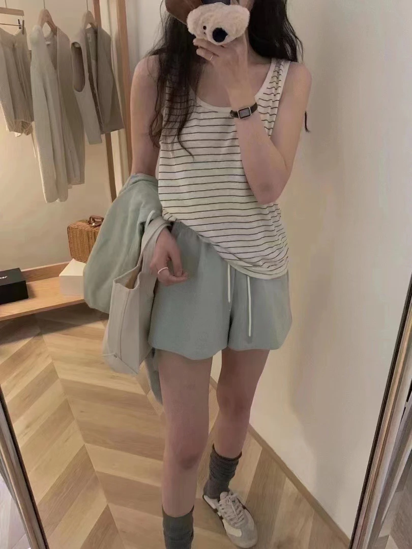Dayu韩选~棉麻背心内搭女韩系无袖针织百搭条纹春夏季背心82318
