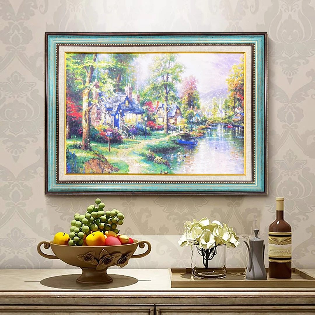 P 06 风景微雕餐厅画书房办公室背景墙欧式边框装裱挂画