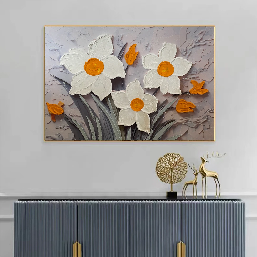 616-14  简约餐厅画肌理单幅立体手工砂岩添笔油画轻奢装饰画