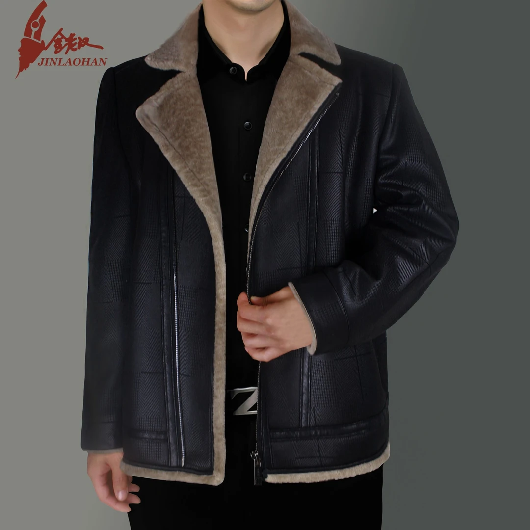 9冬季男士中年西装领外套爸爸装加绒加厚皮毛一体中年休闲限量版