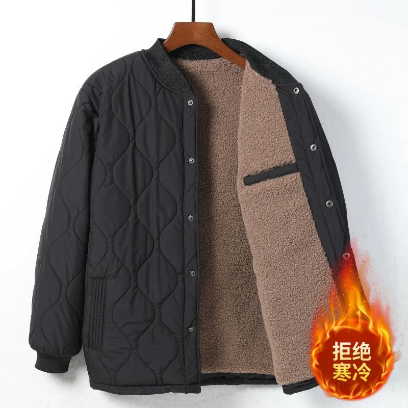 中老年羊羔绒外套男棉衣冬季中老年加厚棉服大码加绒爸爸冬装棉袄
