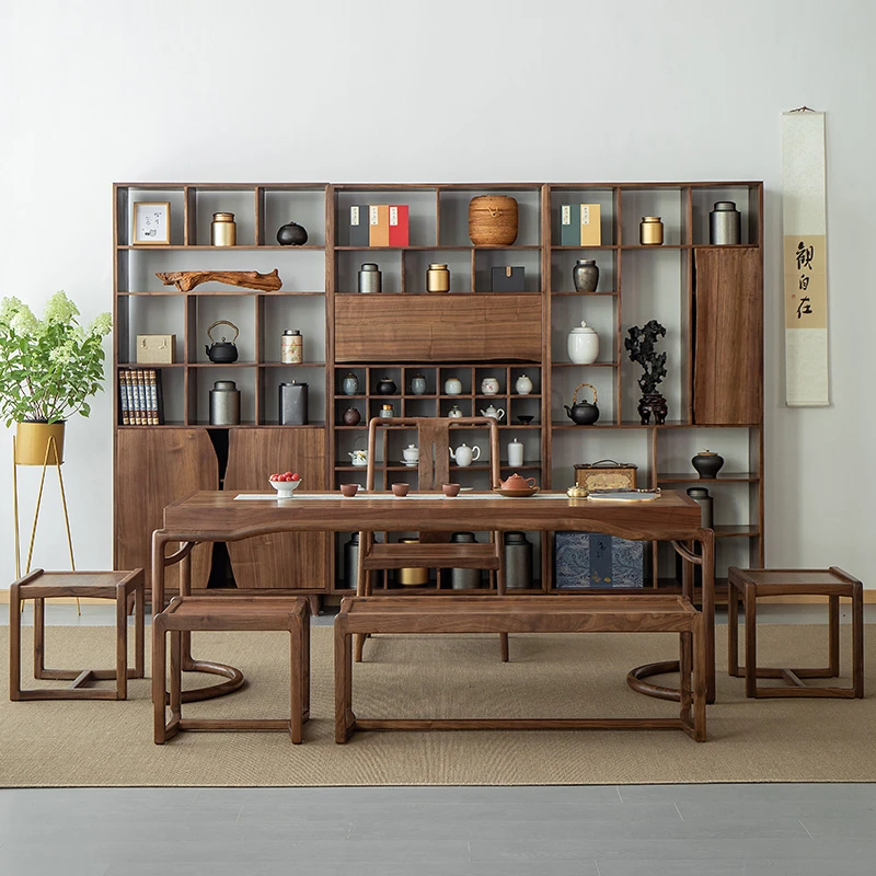 木苍生新中式实木茶桌椅组合黑胡桃功夫茶台禅意茶楼茶室家具