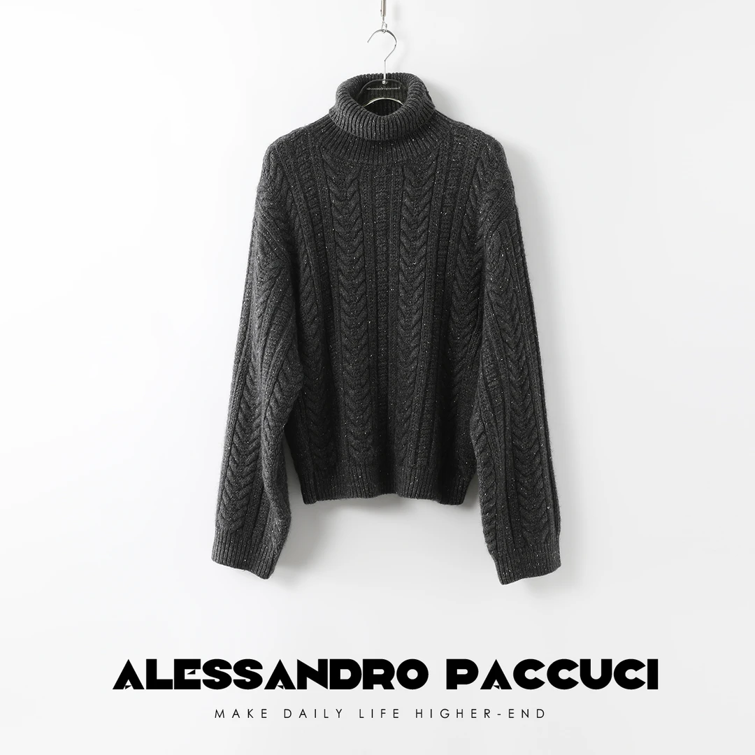 洛哥24541X街拍款 羊驼毛彩点纱复古绞花毛衣