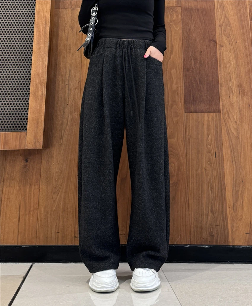 慵懒云朵绒加绒加厚宽松百搭阔腿裤弯刀裤慵懒风
