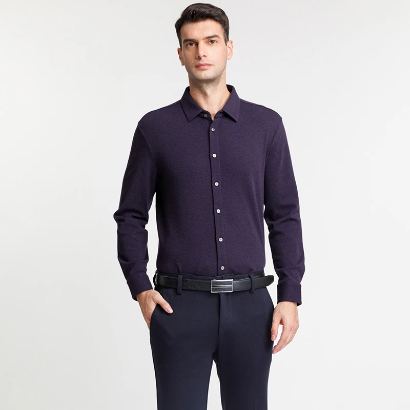 路卡迪龙【智能恒温】24秋冬保暖款纯色男士商务羊绒衬衫120217281