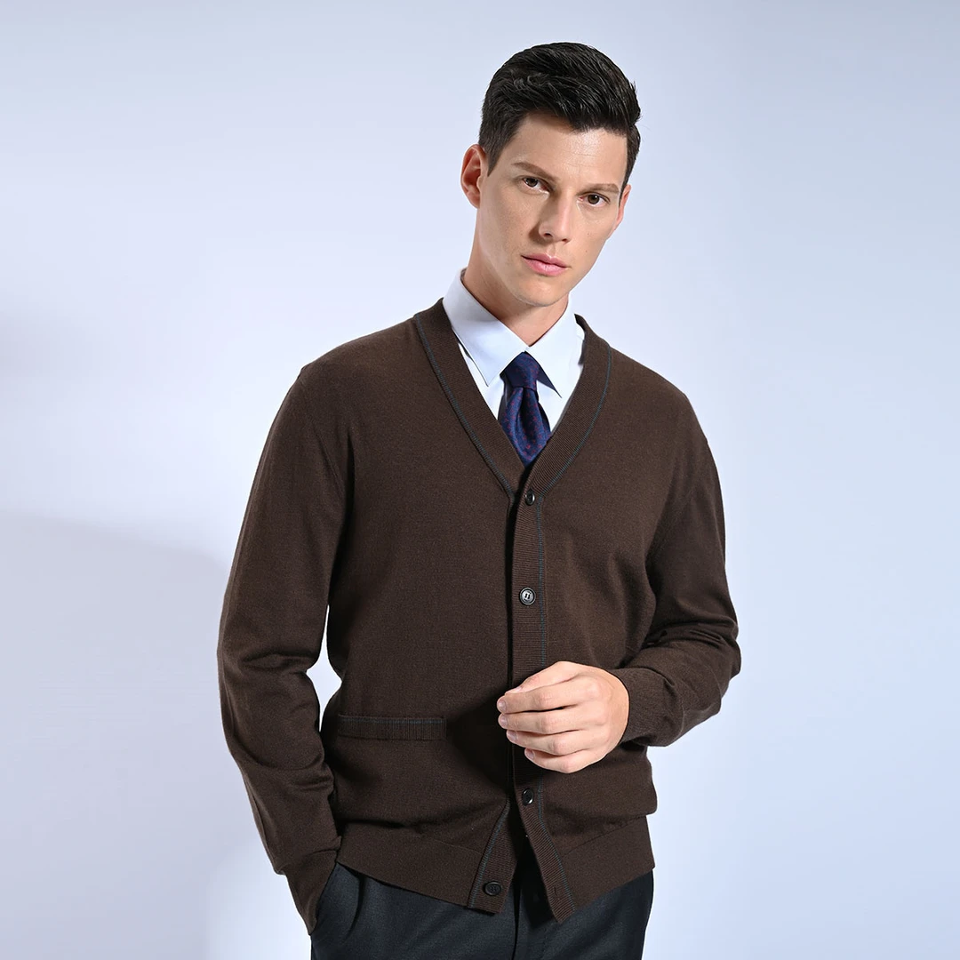 路卡迪龙（羊毛&桑蚕丝）秋冬长袖休闲简约男士针织开衫外套