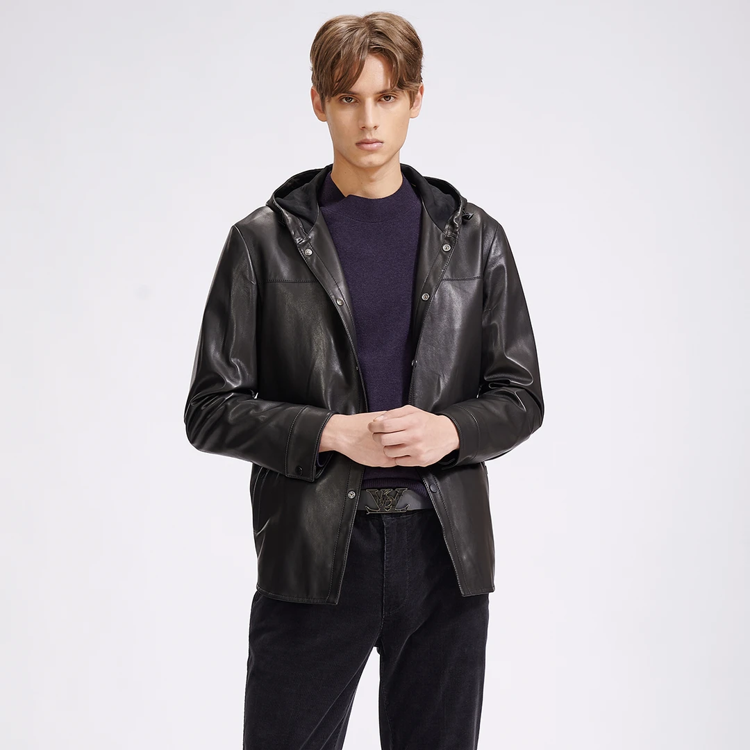 路卡迪龙【经典时尚款】冬季羊皮连帽休闲皮衣160215501