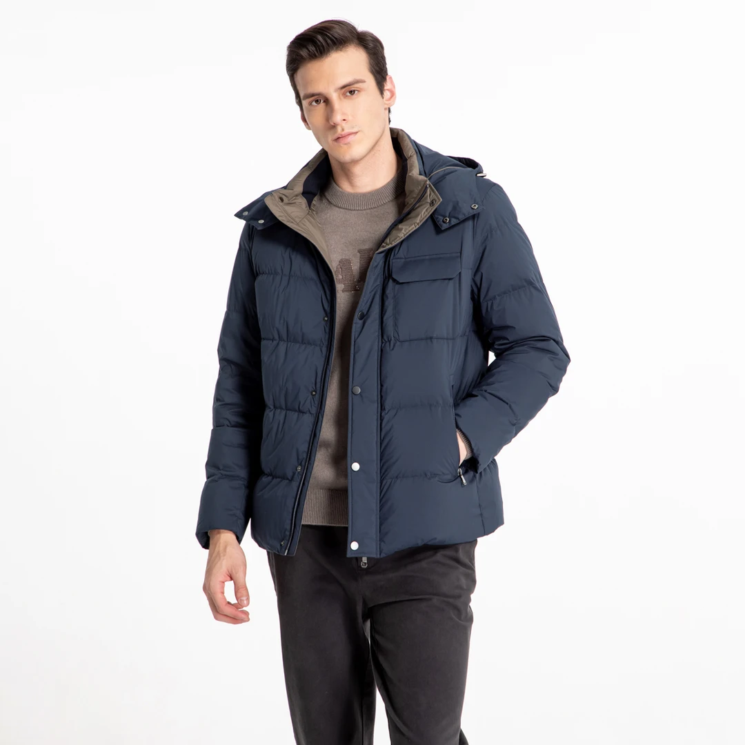 路卡迪龙【可拆帽】秋冬时尚厚短款白鸭羽绒服可拆卸连帽保暖外套男