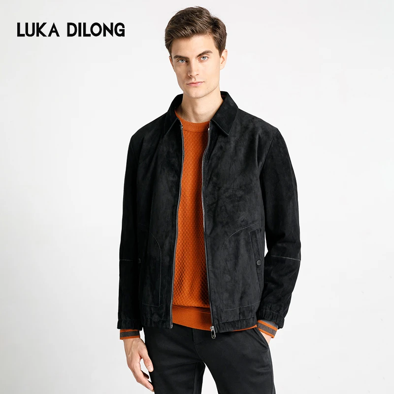 路卡迪龙秋冬新款柔软鹿皮皮夹克男士休闲皮衣外套165202109