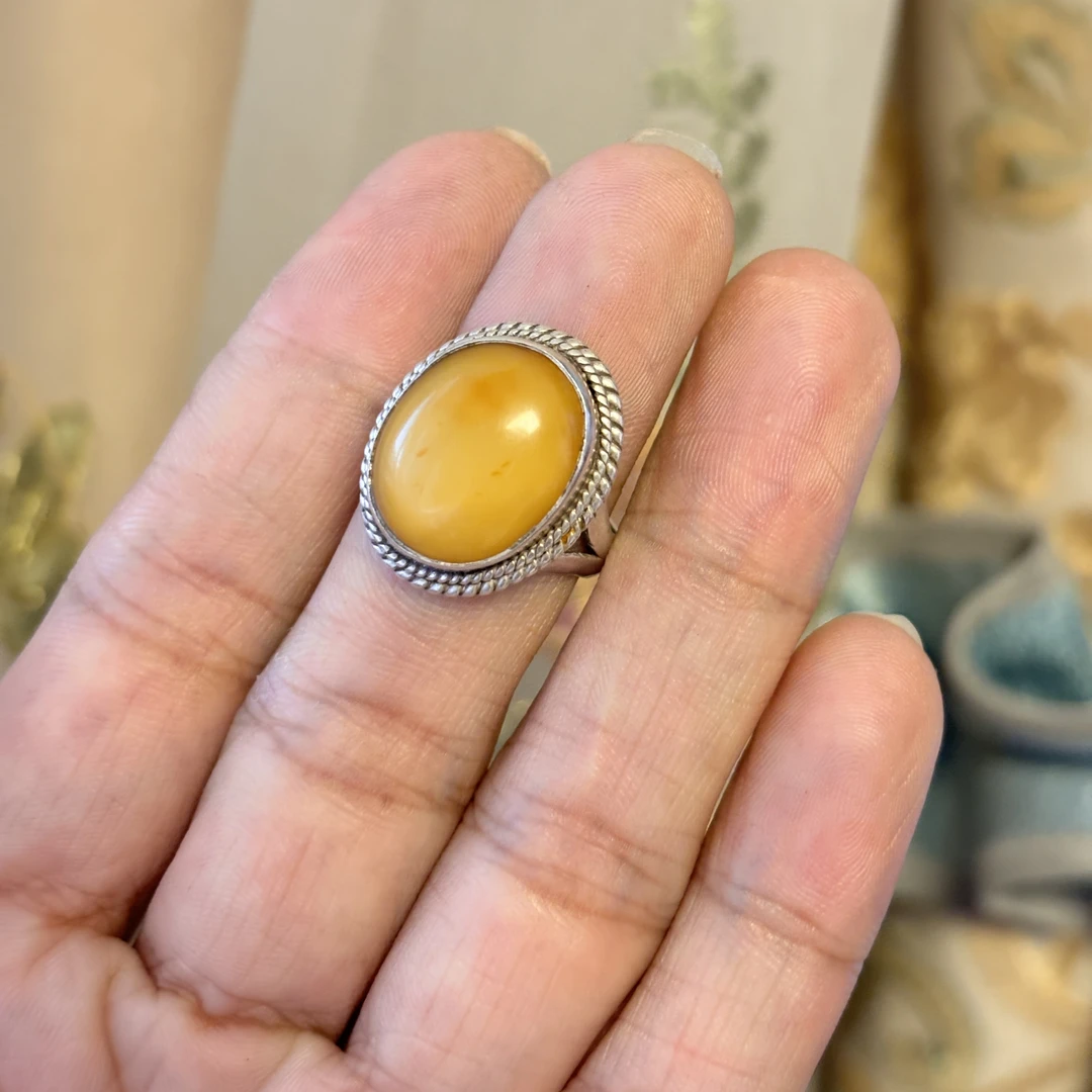 925银亚克力戒指 通体925银 复古个性