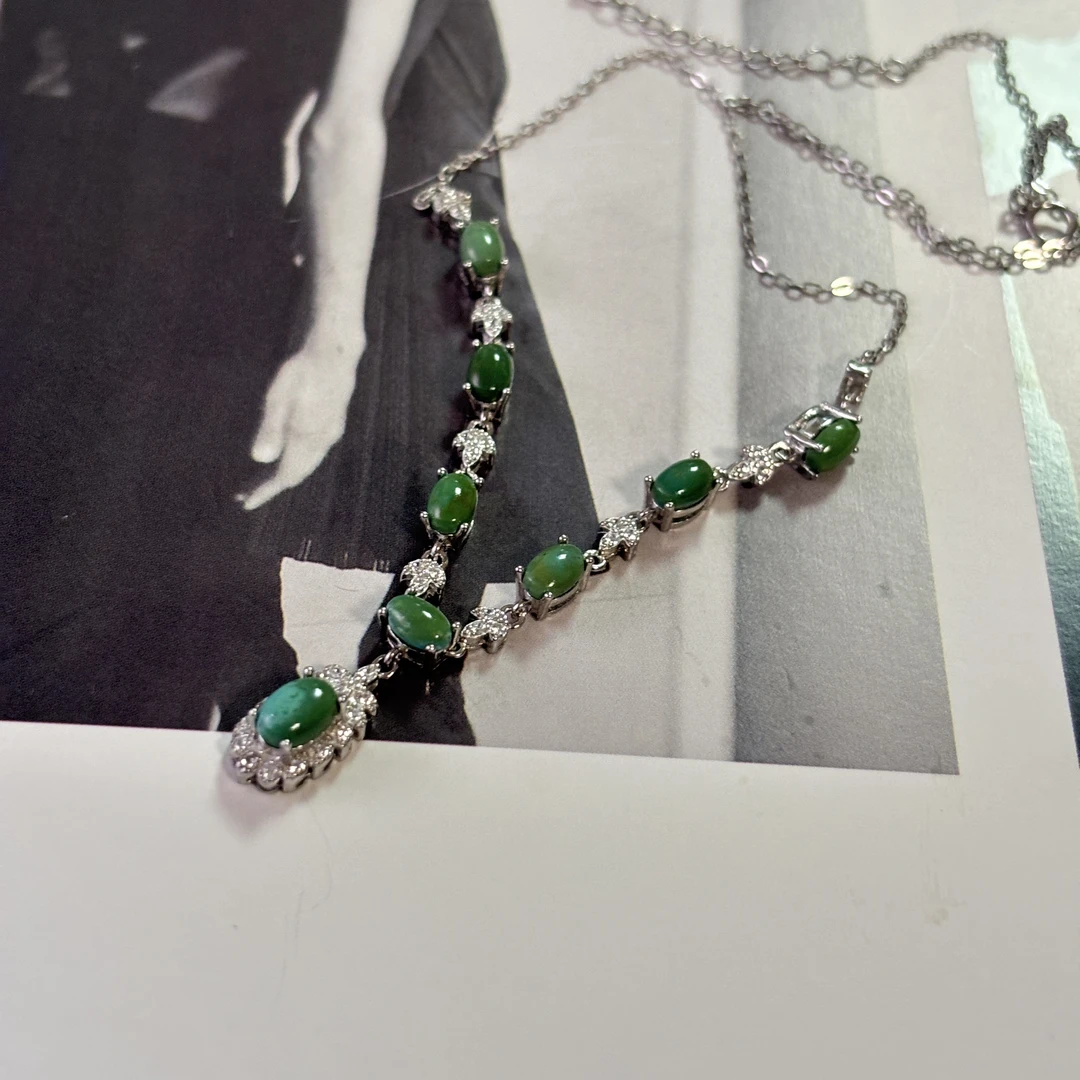 吊坠925银 【松秀饰品】原石松松 925银项链绿色复古