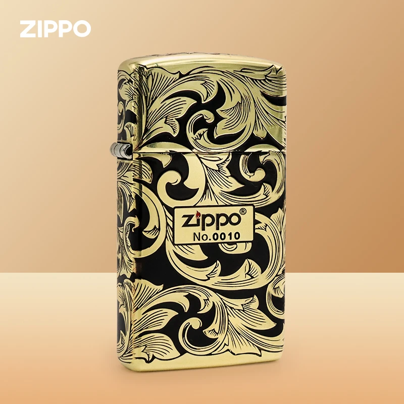 ZIPPO打火机黑金唐草花原装正版窄机防风煤油男士送礼物DY9914DK