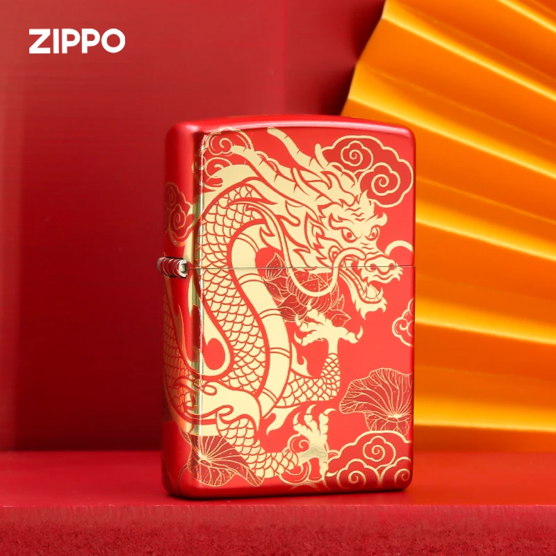 ZIPPO打火机鸿运游龙原装金色正版士七夕节礼物送男友DY9902BM