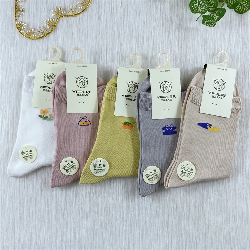 吉林鹿人女士竹棉袜子秋冬季中长筒无骨中厚竹纤维棉袜防臭袜3023