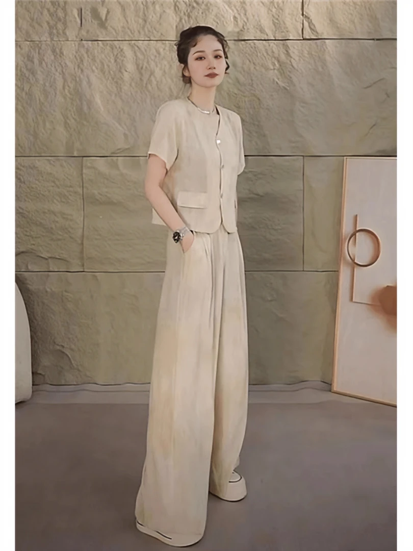 大码女装夏季新款宽松气质百搭衬衫套装胖mm遮肉纯欲慵懒风女装