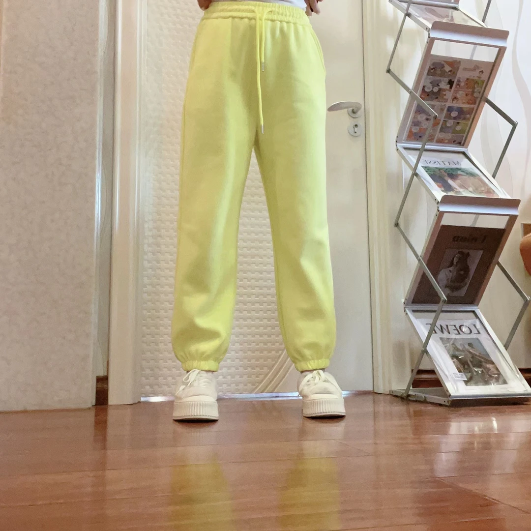 韩版秋冬设计感百搭加绒卫裤松紧腰宽松时尚显瘦休闲裤束脚裤3092