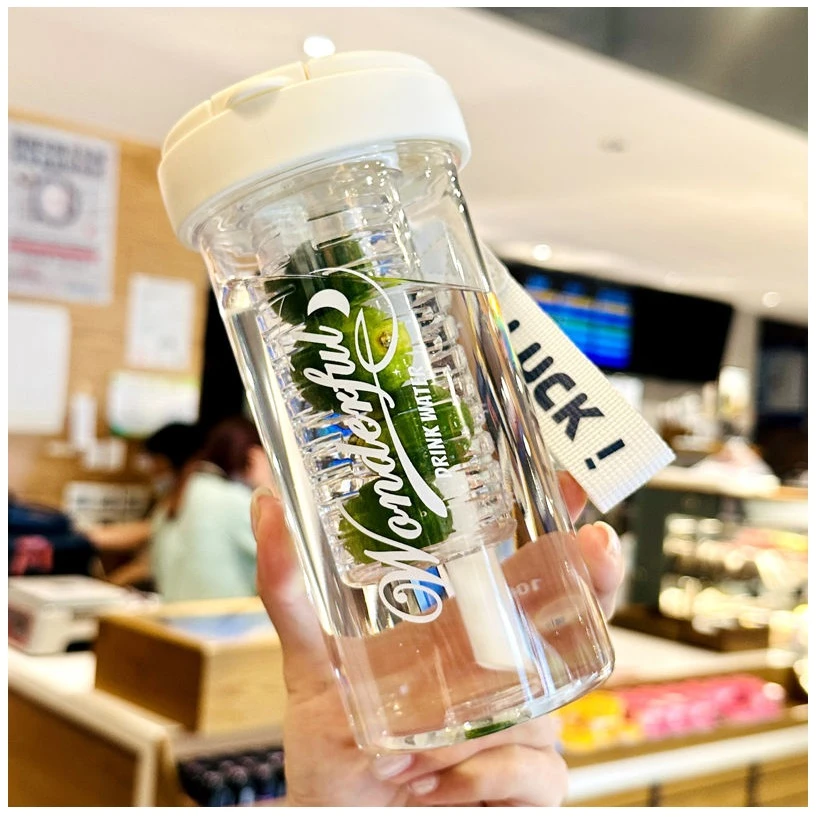 水杯女生高颜值分离泡花茶杯塑料杯耐高温学生宜家折叠吸管杯便携