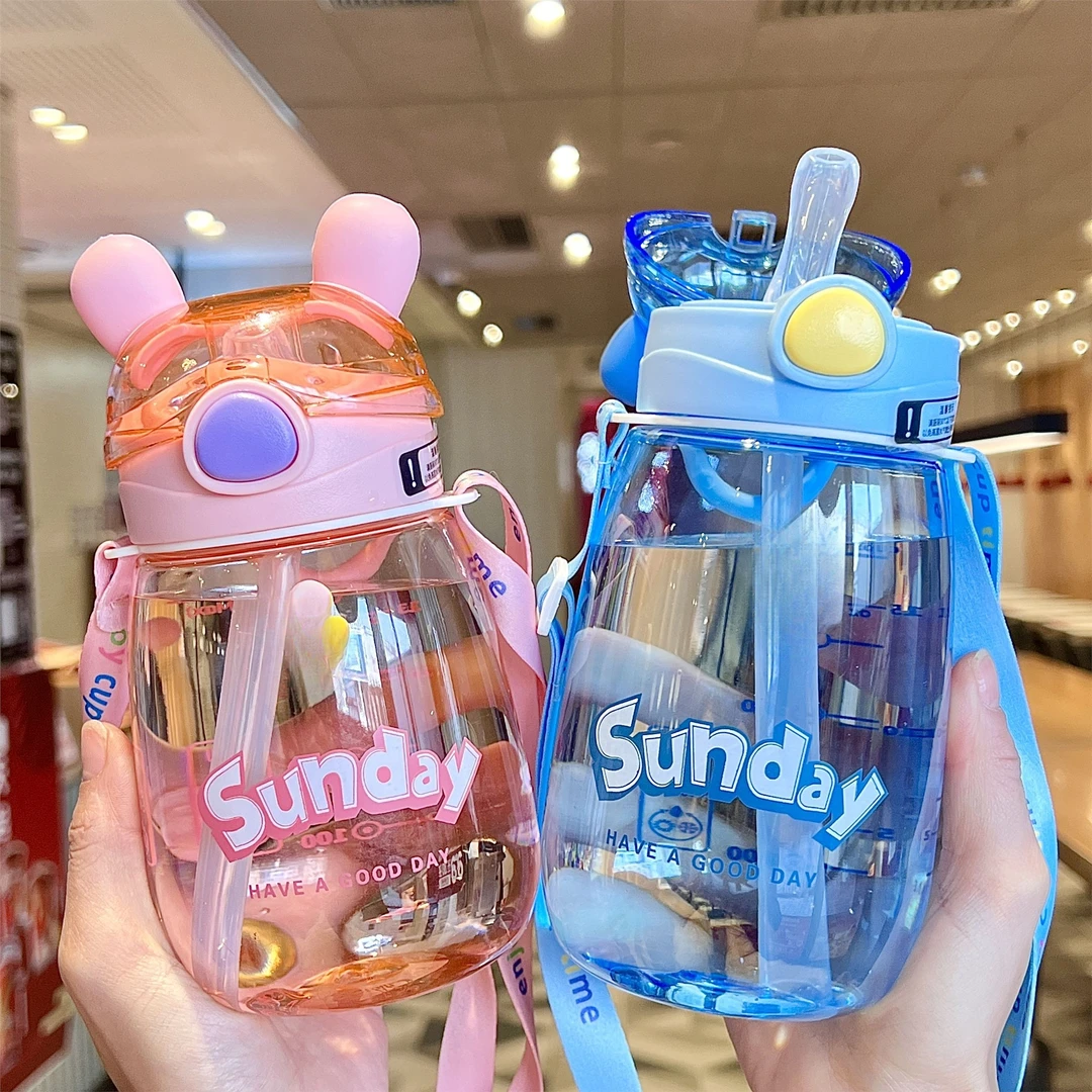 儿童吸管水杯幼儿园女生可爱杯子超萌水壶小学生上学专用喝水杯女
