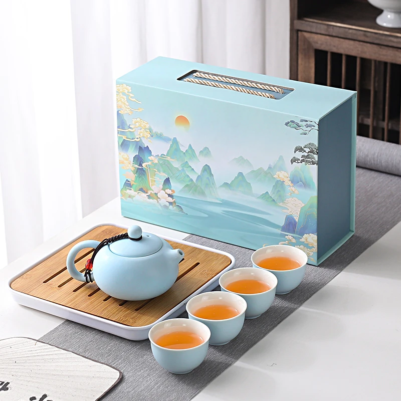 伴手礼定制logo陶瓷功夫茶具套装家用一壶四杯商务礼品年会纪念品
