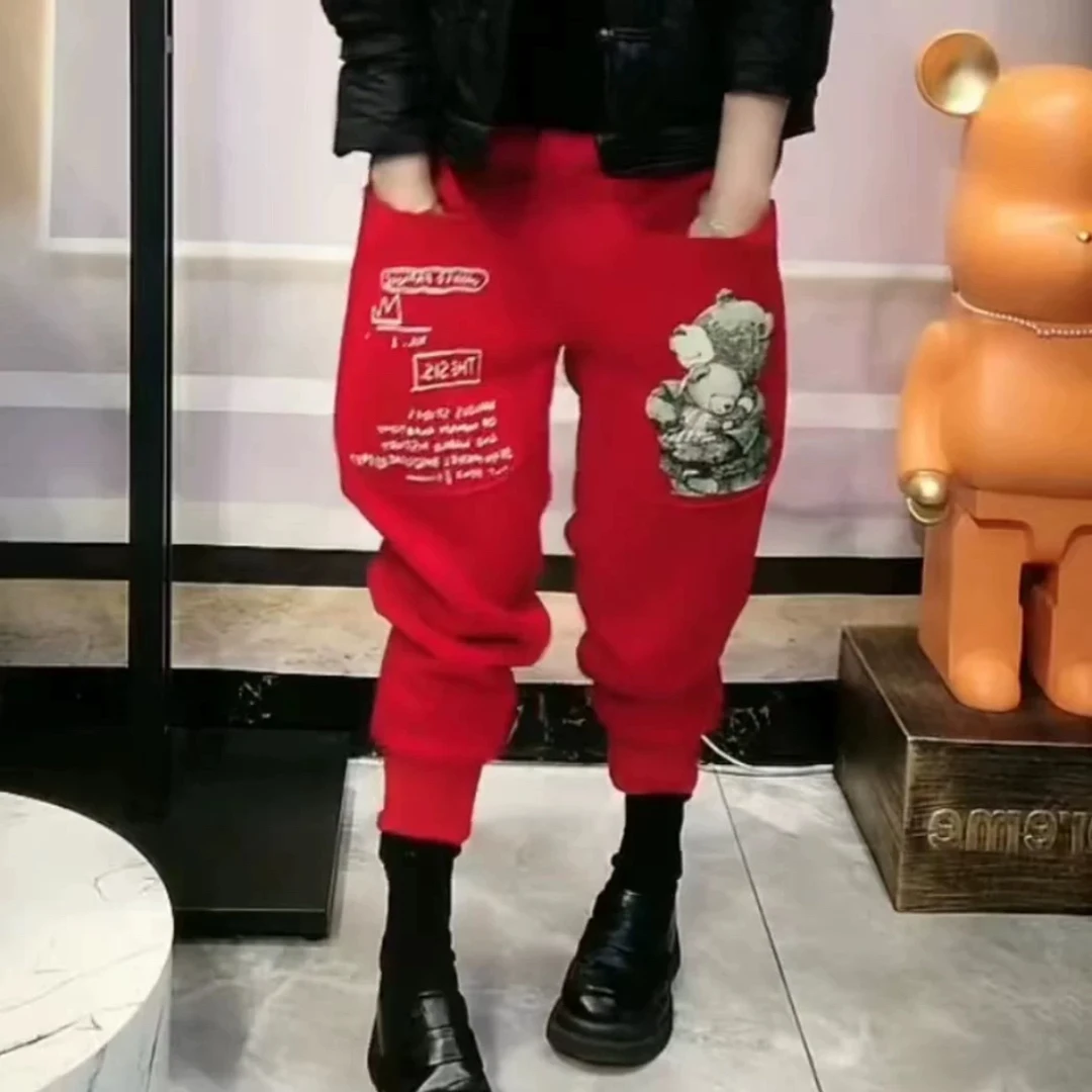 潮牌2025加绒时尚女个性裤子加厚宽松显瘦哈伦裤休闲裤秋冬哈伦裤