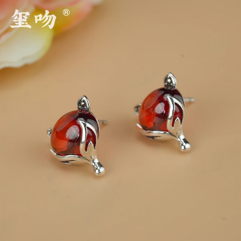 925银耳饰 【玺吻】s925银  石榴狐狸耳钉耳饰
