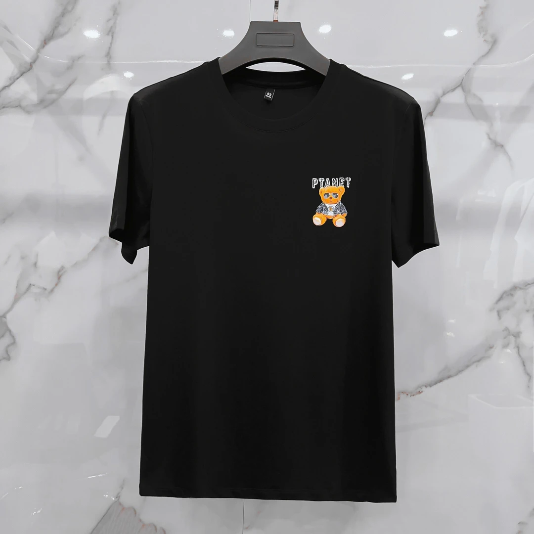 2023短袖t恤男士修身印花小熊圆领半袖夏季新款体恤上衣潮时尚