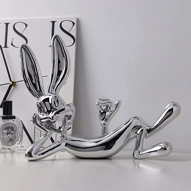 网红躺姿兔子摆件卡通现代客厅电视柜酒柜玄关高级感小众家居装饰