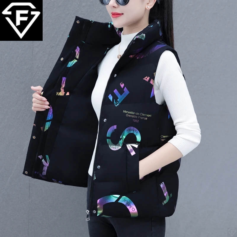 【品牌】2022冬季新款纯色亮片加厚马甲百搭韩版坎肩女外套