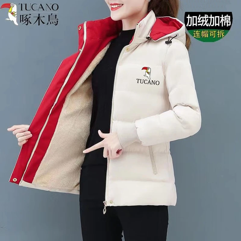 啄木鸟韩版洋气加绒加厚保暖棉服2023年冬季新款女士中年妈妈棉袄