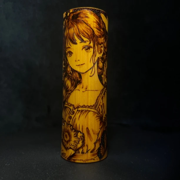 实心玉竹火墨工艺《向日葵女孩》